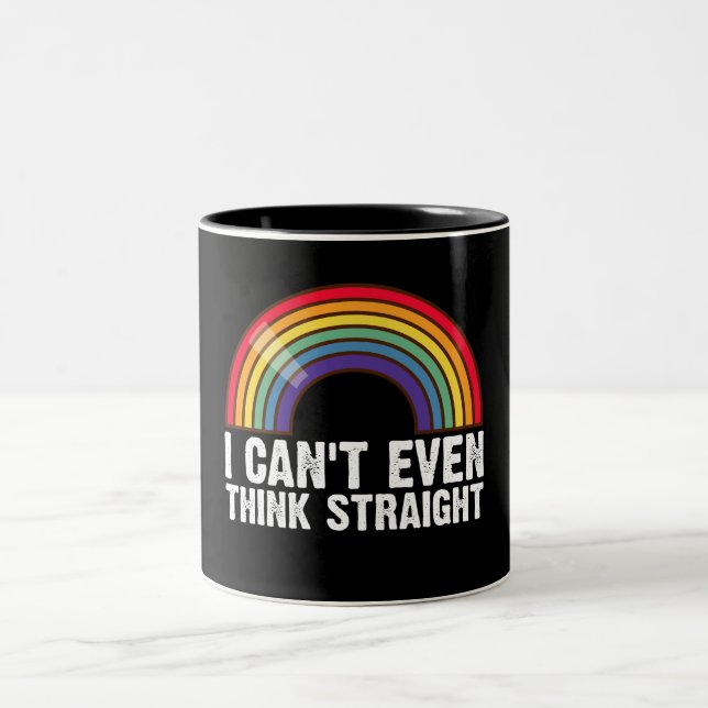 Ich kann nicht einmal denken, gerade LGBTQ-Stolz M Zweifarbige Tasse (Mittel)