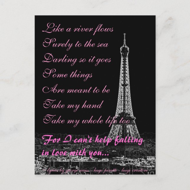 Ich kann nicht umhin, mit dir in Liebe zu fallen Postkarte (Vorderseite)