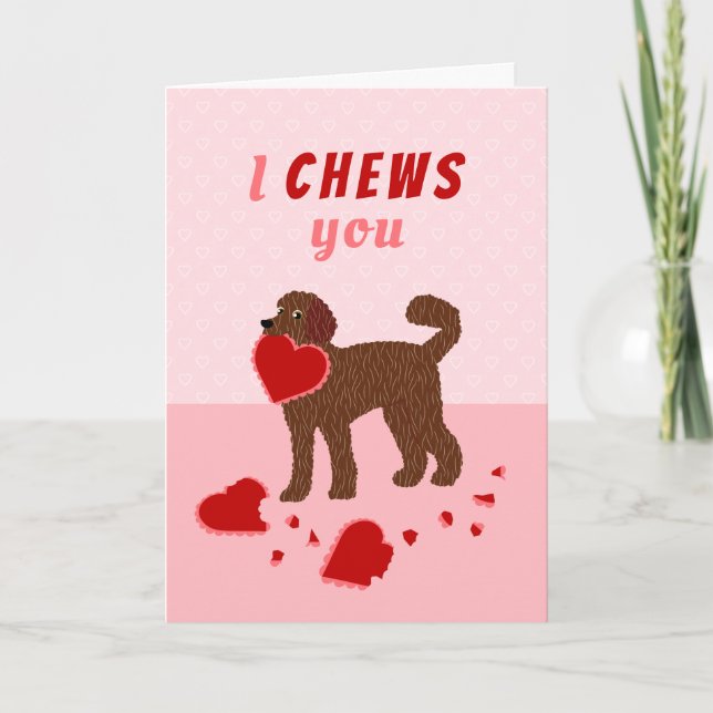 Ich kauen Sie Labradoodle Valentinstag Feiertagskarte (Vorderseite)