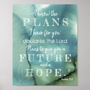 Ich kenne das Plan-Jeremias-29:11 Grün-Aquarell Poster