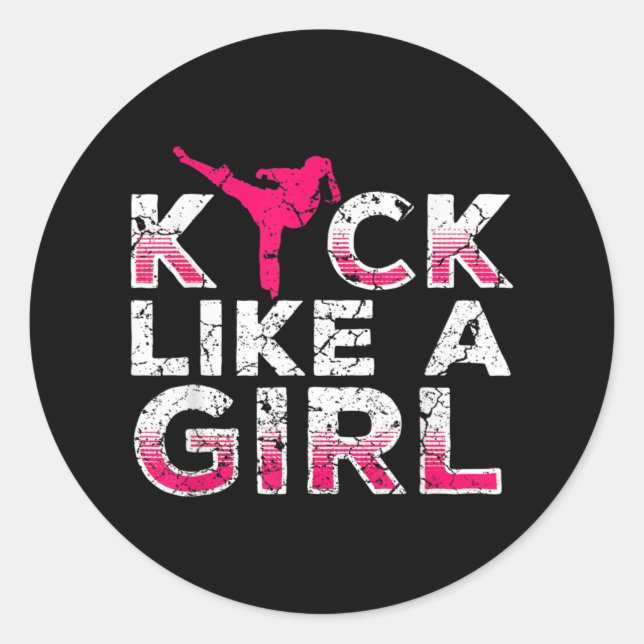Ich kick wie ein Girl Karate Kickboxing Runder Aufkleber (Vorderseite)