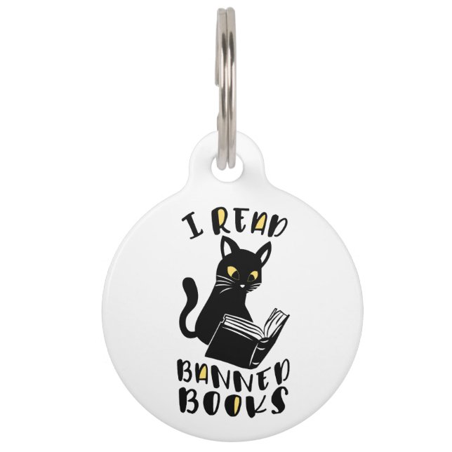 Ich las verbotene Bücher Katze Haustiermarke (Vorderseite)