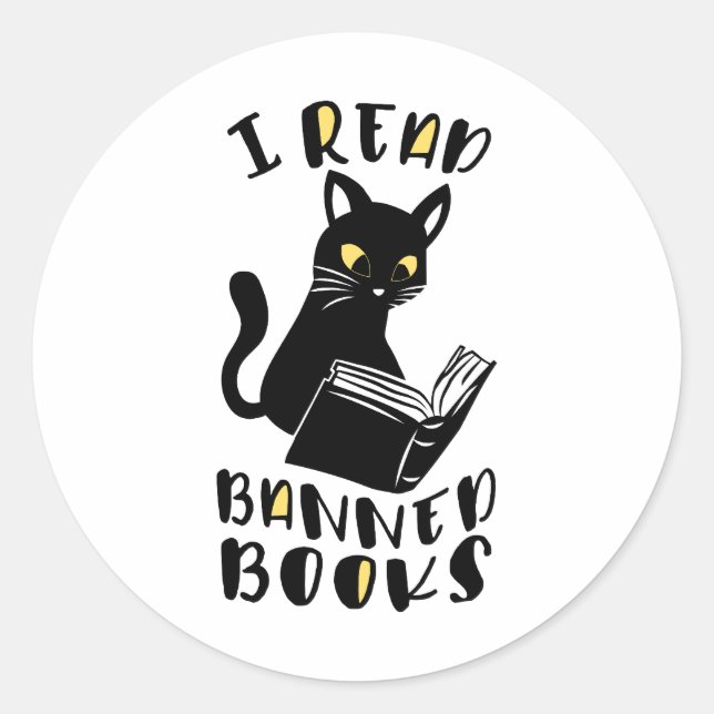 Ich las verbotene Bücher Katze Runder Aufkleber (Vorderseite)