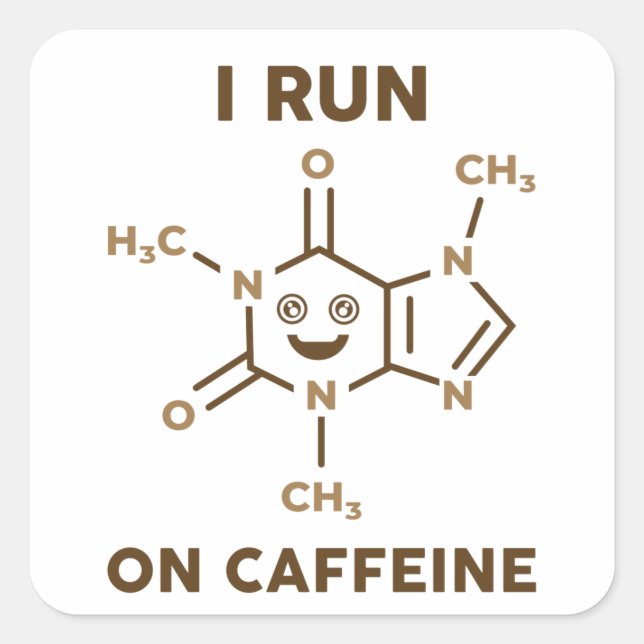 Ich laufe auf Coffein-Molekül Quadratischer Aufkleber (Vorderseite)