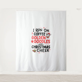 Ich laufe auf den goldenen Doodles und Weihnachtsj Wandteppich