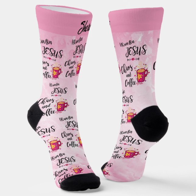 Ich laufe auf Jesus, Chaos und Kaffee Frauen Socke (Gewinkelt)