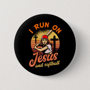 Ich laufe auf Jesus und Softball Christlichen Spie Button