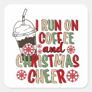 Ich laufe auf Kaffee und Weihnachts-Chef Quadratischer Aufkleber