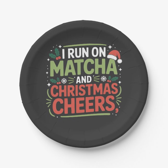 Ich laufe auf Matcha und Weihnachten heiße grünes  Pappteller (Vorderseite)