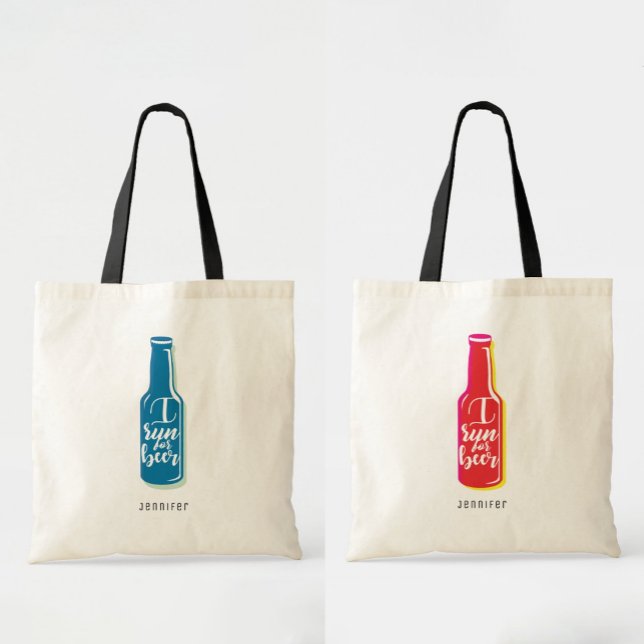 Ich laufe für Bier Fitness Spaß Blue Red Bottle Tragetasche (Von Creator hochgeladen)