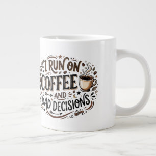 Ich laufe mit Kaffee und schlechten Entscheidungen Jumbo-Tasse