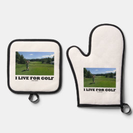 Ich lebe für Golf (Golfer auf Golfplatz) Ofenhandschuh & Topflappen-Set