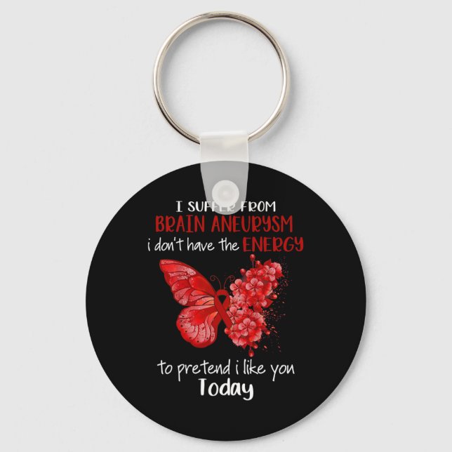 Ich leide an Gehirnaneurysma Awareness Butterfly B Schlüsselanhänger (Vorderseite)
