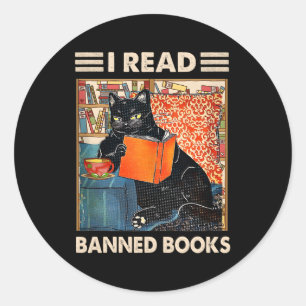 Ich lese Banned Books Black Cat Reader Bookworm Runder Aufkleber