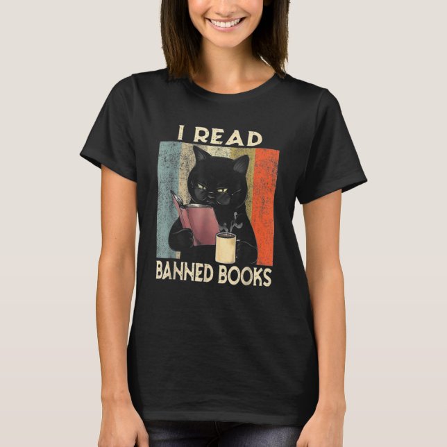 Ich lese Banned Books Black Cat Reader Bookworm Wo T-Shirt (Vorderseite)