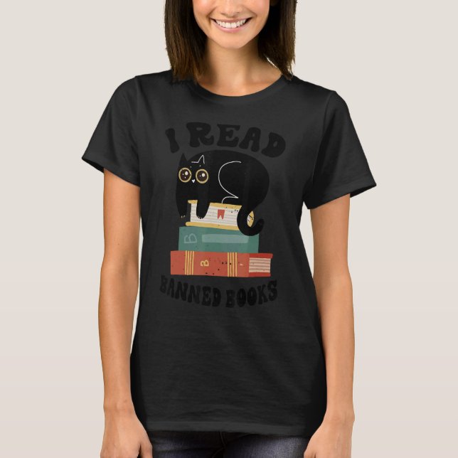 Ich lese Banned Books Librarians Black Cat Reader  T-Shirt (Vorderseite)