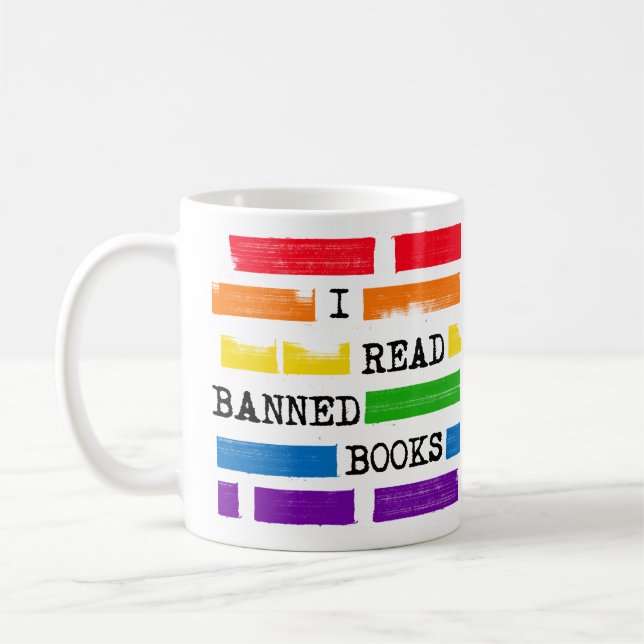 Ich lese "Banned Books Rainbow" Kaffeetasse (Links)