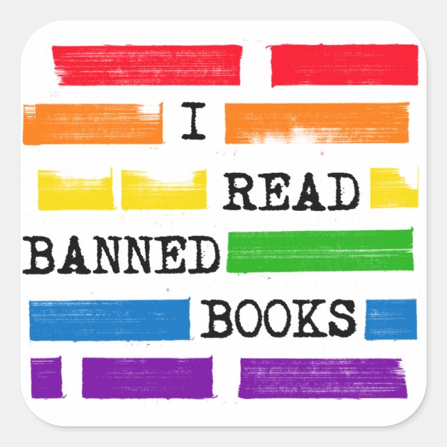Ich lese "Banned Books Rainbow" Quadratischer Aufkleber (Vorderseite)