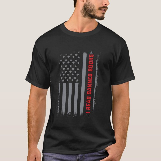 Ich lese Banned Books US Flag Leser Buch Nerd lang T-Shirt (Vorderseite)