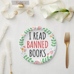 Ich lese verbotene Bücher Lustige Aussage Pappteller