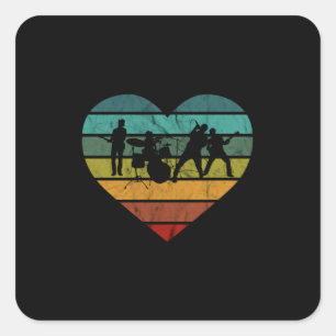 Ich liebe 70er-Musik-Band Vintage Heart Quadratischer Aufkleber