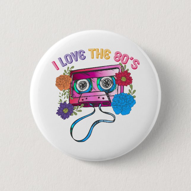 Ich Liebe 80er Kassette Vintage Musik Button (Vorderseite)