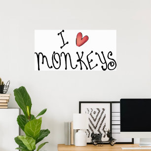 Ich liebe Affen Cute handgeschriebene Typografie Poster