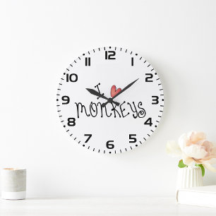 Ich liebe Affen - süße handgeschriebene Typografie Große Wanduhr