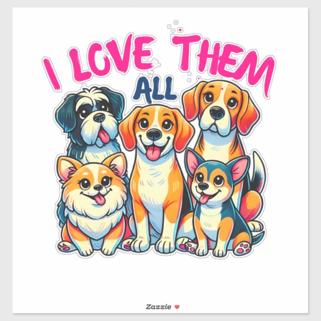 Ich Liebe alle Hundehalter Pet Lover Aufkleber (Blatt)