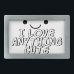 Ich Liebe Alles Niedlich Rechteckige Gürtelschnalle<br><div class="desc">Ein Kawaii Stil Gesicht,  Augen und Mund. Schwarzweißtext und zeichn.</div>