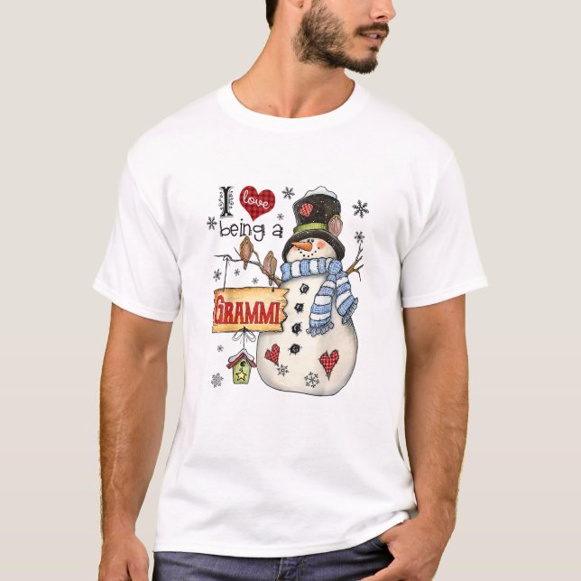 Ich Liebe als Grammi Snowman Funny Family Christin T-Shirt (Vorderseite)