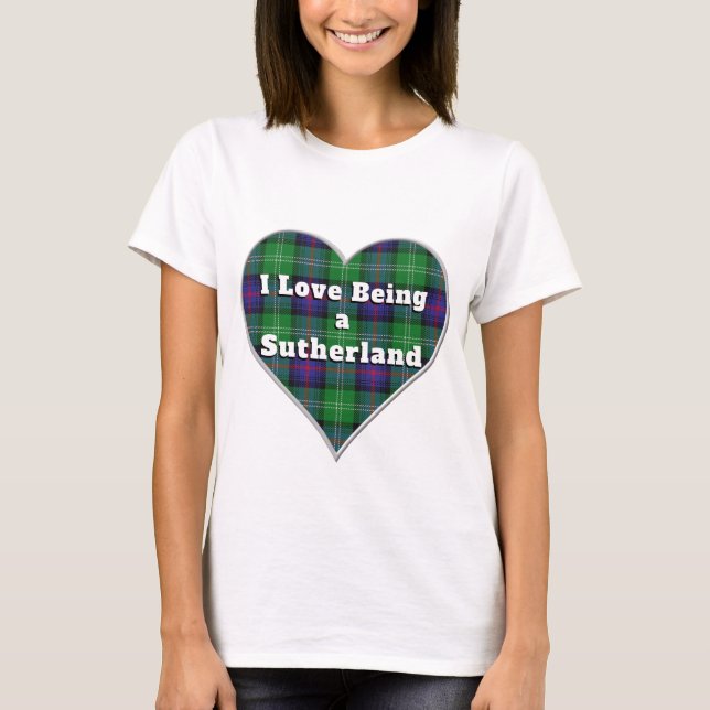 Ich Liebe als Sutherland Clan Tartan Kariertes Her T-Shirt (Vorderseite)