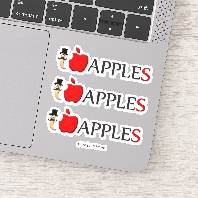 Ich Liebe Äpfel lustigen Wurm mit Schnurrbart Aufkleber (Detail)