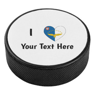 Ich liebe (Azoren-Flagge Herz) Personalisiert  Eishockey Puck