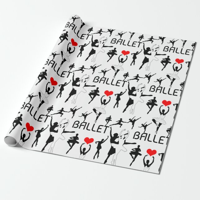 Ich Liebe Ballettmuster. Black Ballet Tänzer Geschenkpapier (Ungerollt)