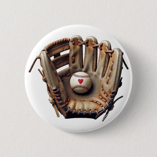 Ich liebe Baseball-Trainer-Handschuh rotes Herz sp Button (Vorderseite)