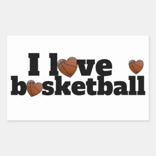 Ich liebe Basketball fett schwarze und weiße Textg Rechteckiger Aufkleber