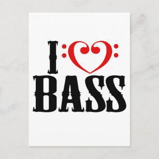 Ich Liebe Bass, mit Bassklee Herz Postkarte