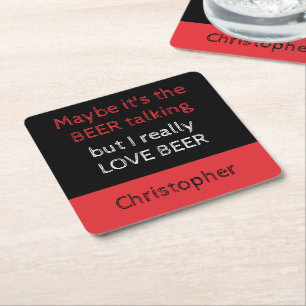 Ich Liebe Bier schwarz und rot mit Namen Rechteckiger Pappuntersetzer