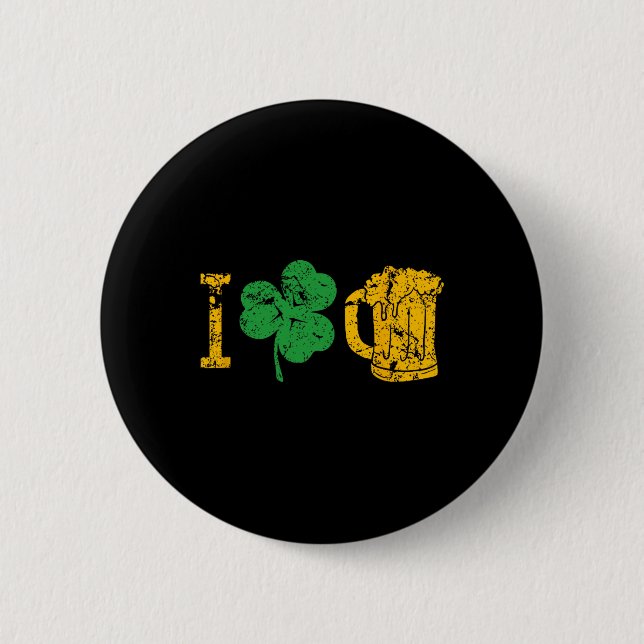 Ich liebe Bier Vierblattklee St Patricks Day T-Shi Button (Vorderseite)