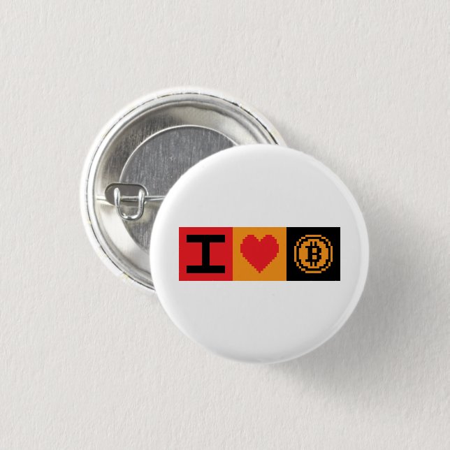 Ich liebe Bitcoin BTC 8-Bit Block | Knopf Button (Vorne & Hinten)