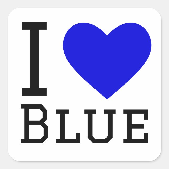 Ich Liebe blau Quadratischer Aufkleber (Vorderseite)