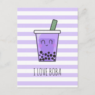 Ich liebe Boba Kawaii Bubble Tea Taro Ube Lila Postkarte