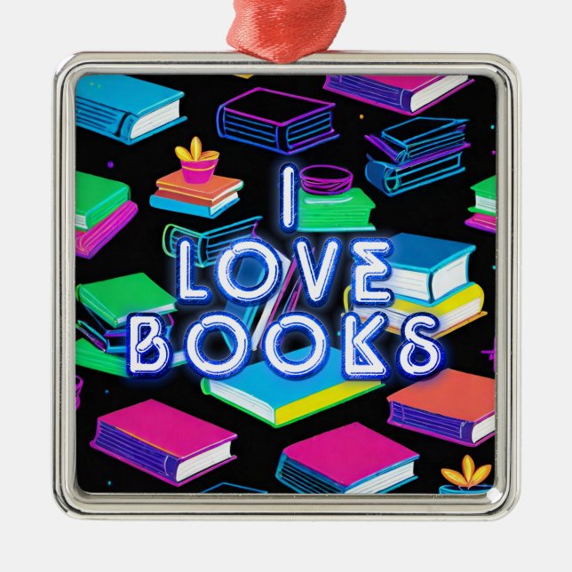 Ich Liebe Bücher farbenfroh Ornament Aus Metall (Vorne)