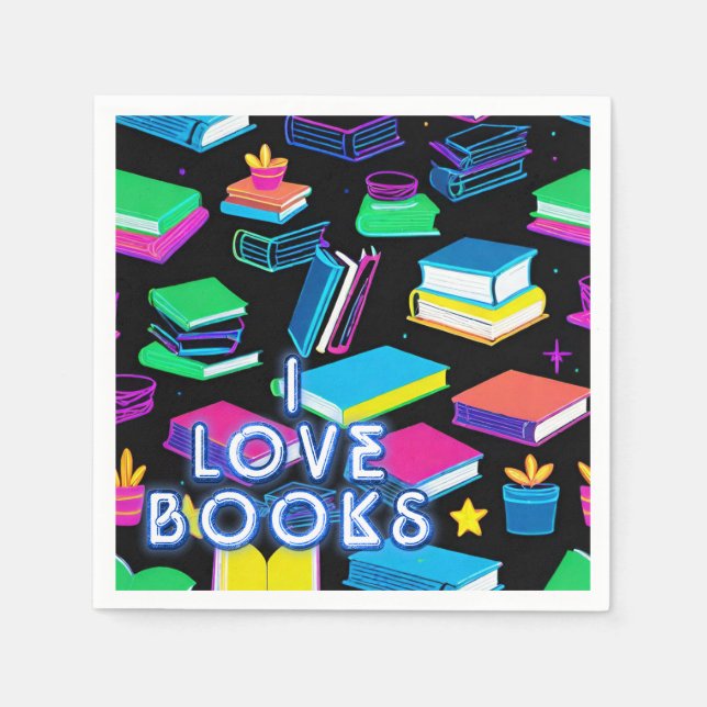 Ich Liebe Bücher farbenfroh Serviette (Vorderseite)