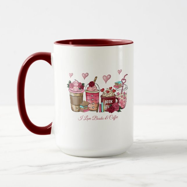 Ich Liebe Bücher und Kaffee Tasse (Links)