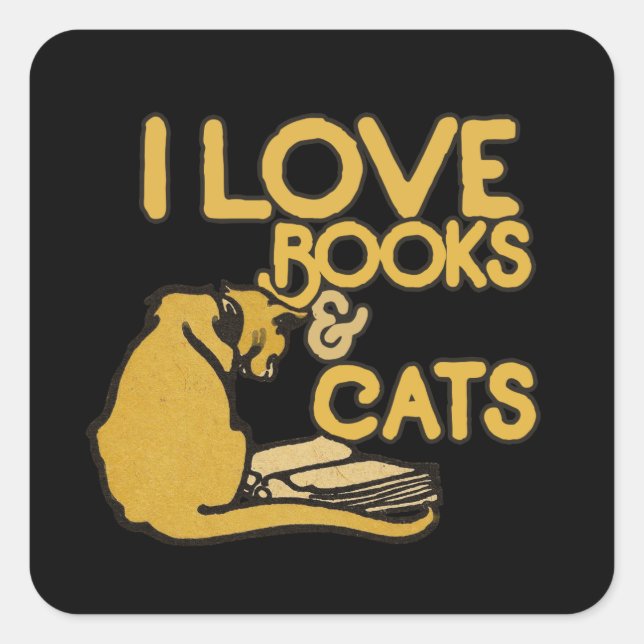 Ich Liebe Bücher und Katzen Quadratischer Aufkleber (Vorderseite)