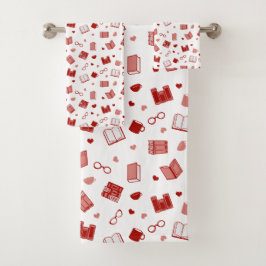 Ich Liebe Bücher und Lesen niedlicher roter Muster Badhandtuch Set