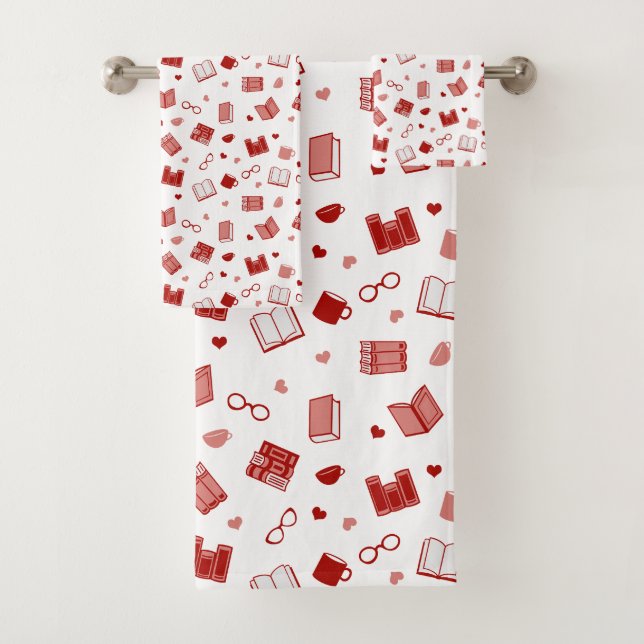 Ich Liebe Bücher und Lesen niedlicher roter Muster Badhandtuch Set (Insitu)