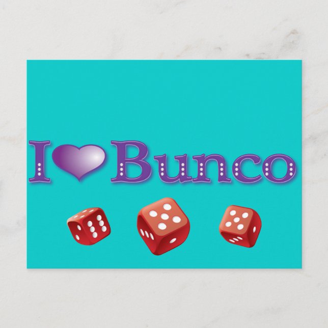 Ich Liebe Bunco mit Red Dice Postkarte (Vorderseite)